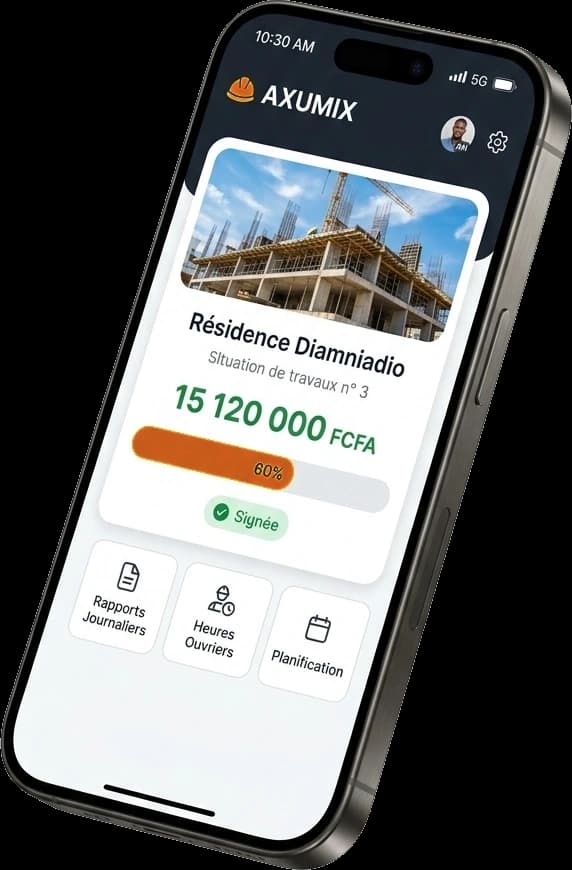 Application mobile AxuMix sur smartphone : validation des situations et pointage terrain